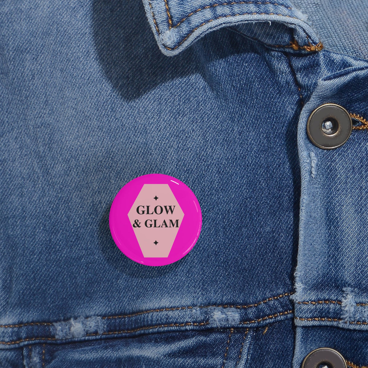 Glow & Glam Round Pin – Pink Beauty Badge