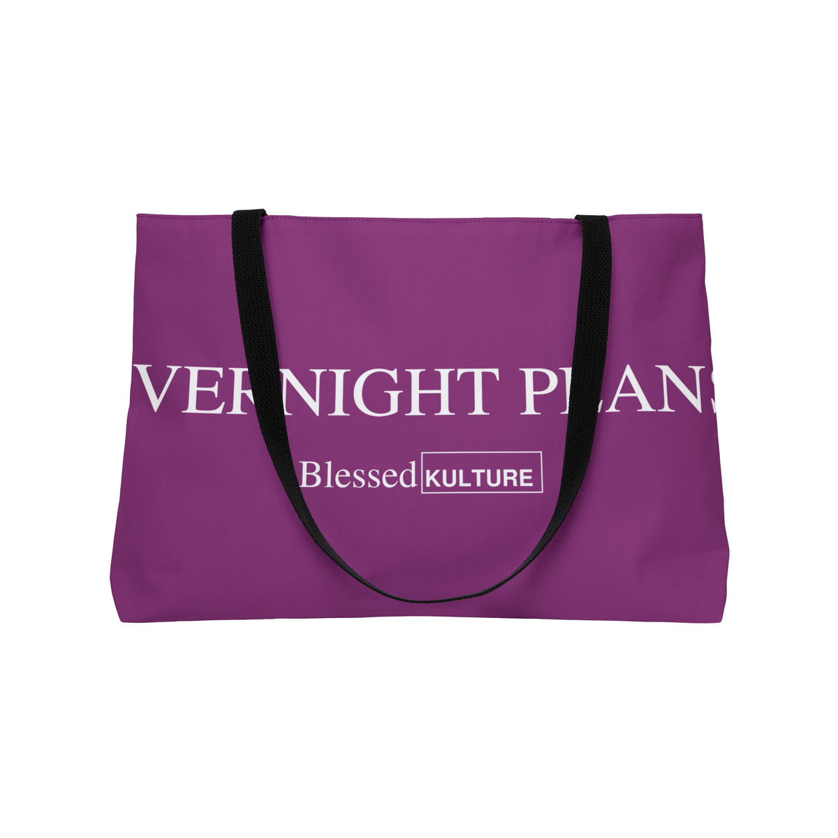 Weekender Tote Bag — "SPENDANIGHT / OVERNIGHT PLANS" Purple Travel Tote