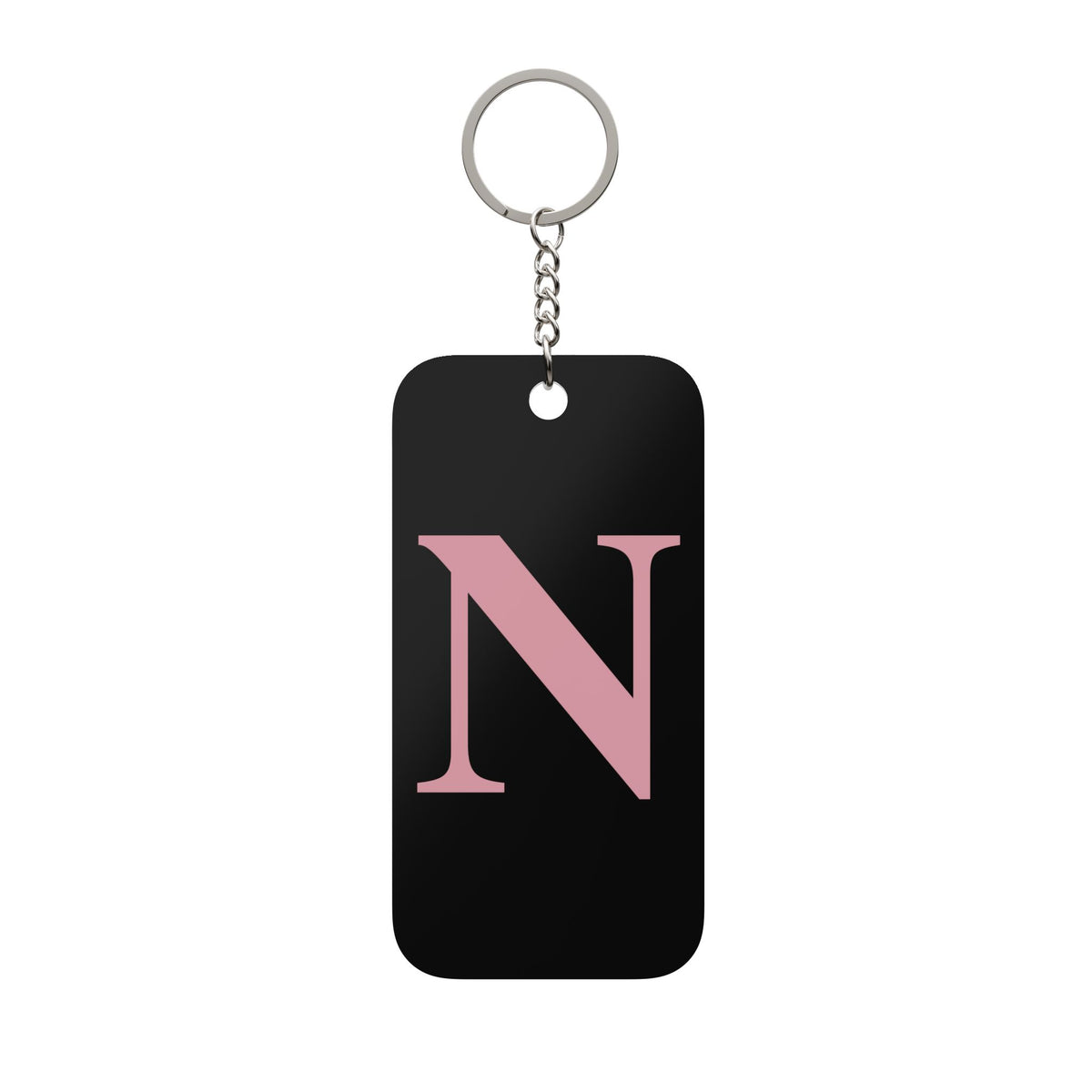 Monogram N Keychain – Pink Letter on Black Double-Sided Charm