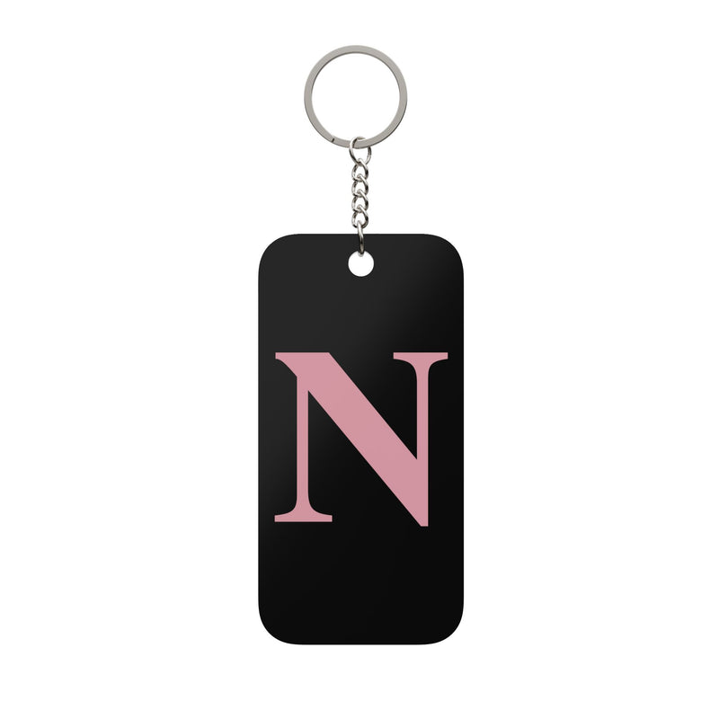 Monogram N Keychain – Pink Letter on Black Double-Sided Charm