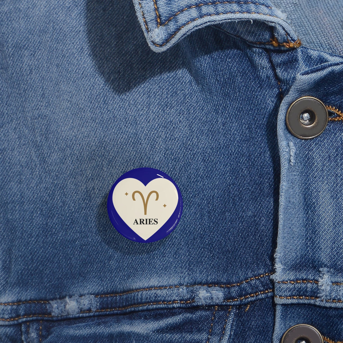 Aries Zodiac Heart Pin – Round Astrology Lapel Button