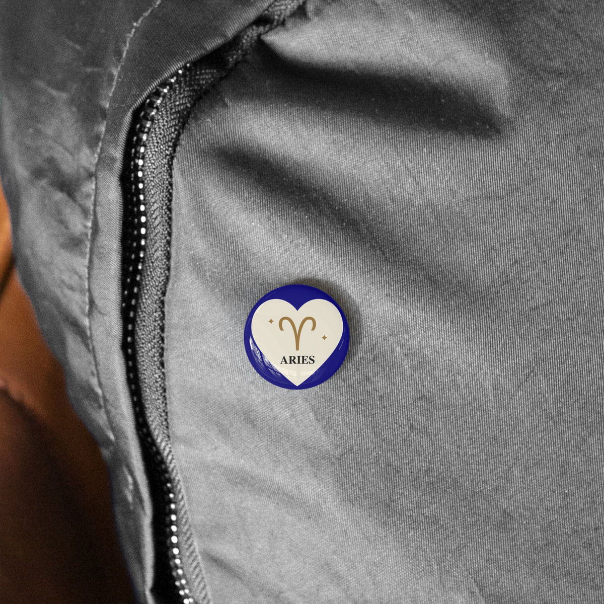 Aries Zodiac Heart Pin – Round Astrology Lapel Button