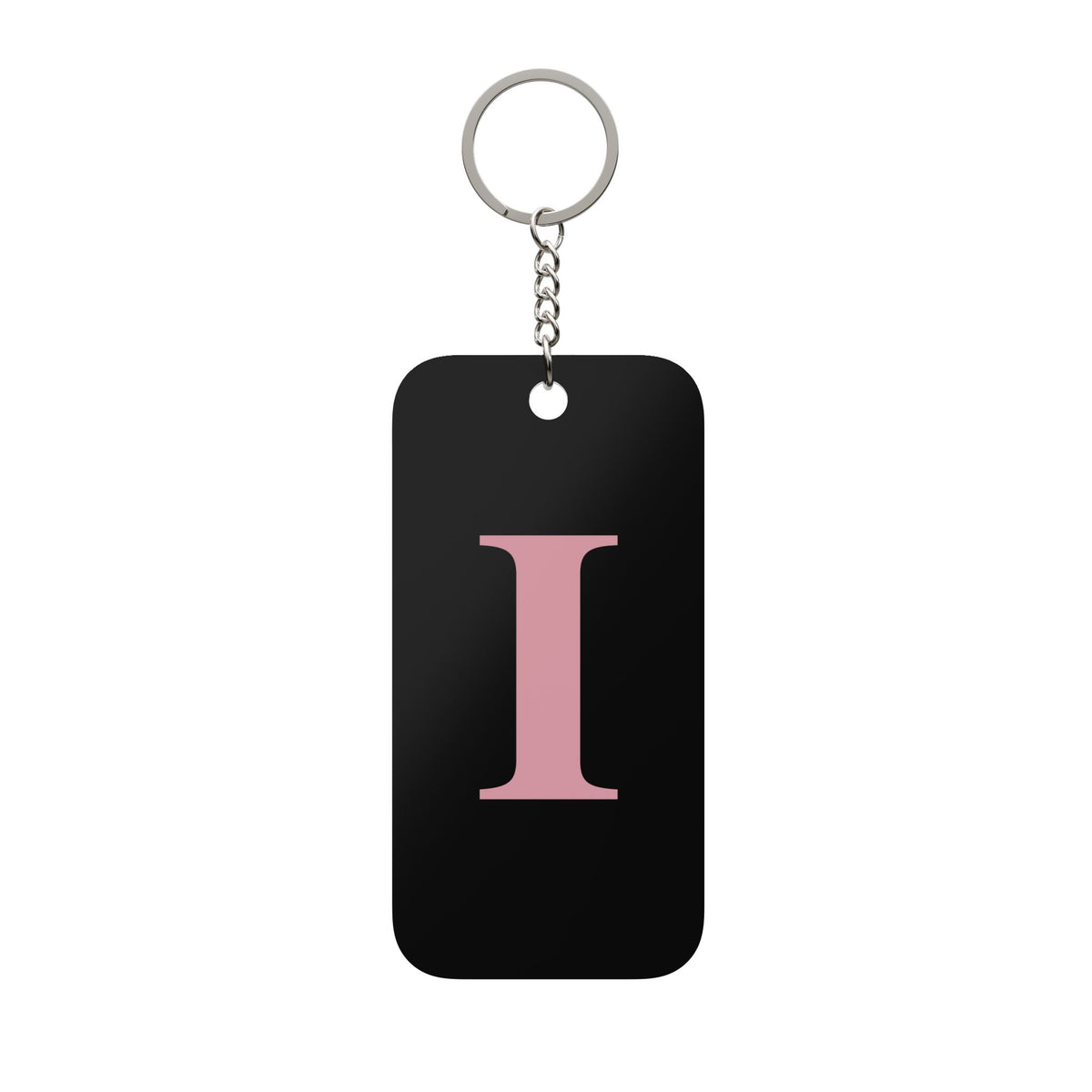 Monogram 'I' Double-Sided Keychain Charm — Black & Pink Initial Keyring