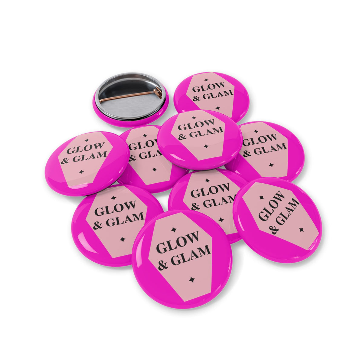 Glow & Glam Round Pin – Pink Beauty Badge
