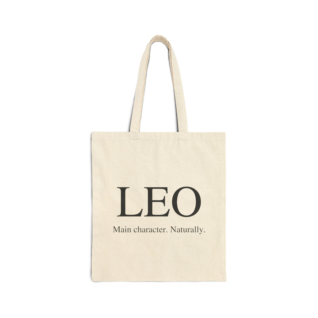 Leo Zodiac Cotton Canvas Tote Bag — “Main character. Naturally.” Printed Astrology Shopper