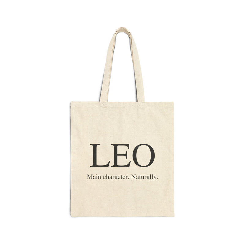 Leo Zodiac Cotton Canvas Tote Bag — “Main character. Naturally.” Printed Astrology Shopper