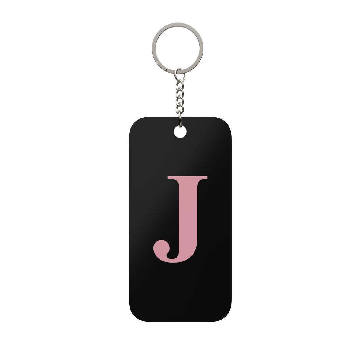 Monogram Keychain - Pink "J" Initial on Black Double-Sided Charm