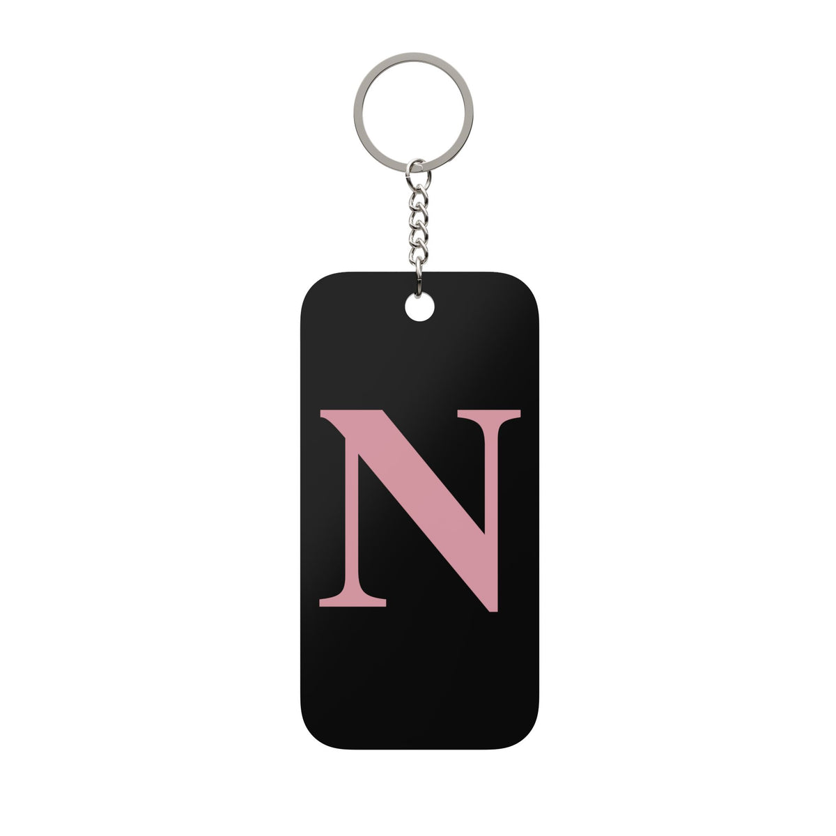 Monogram N Keychain – Pink Letter on Black Double-Sided Charm