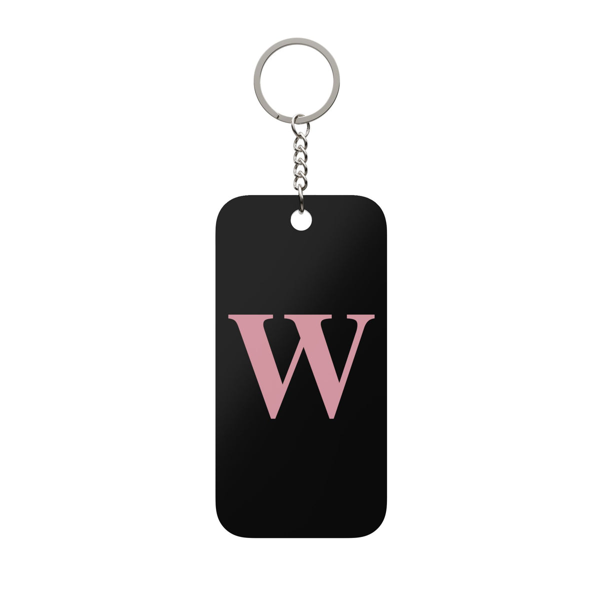 Personalized Black Keychain with Pink Initial "W" – Double-Sided Monogram Charm