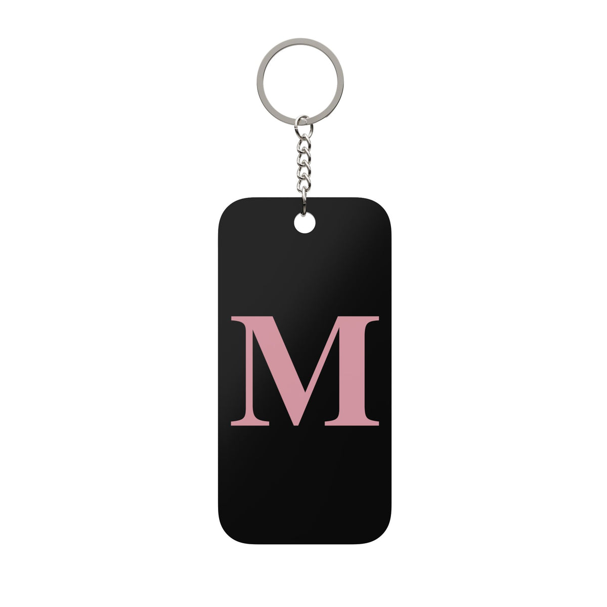 Monogram M Keychain — Double-Sided Pink Letter on Black Keychain Charm