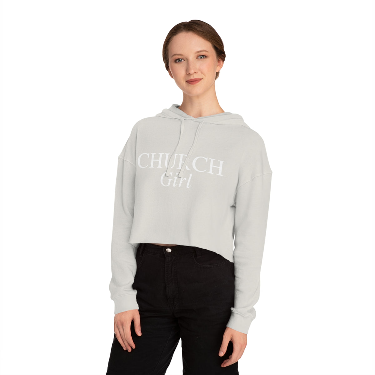 Cropped Hoodie — "Church Girl" Feminine Faith Graphic