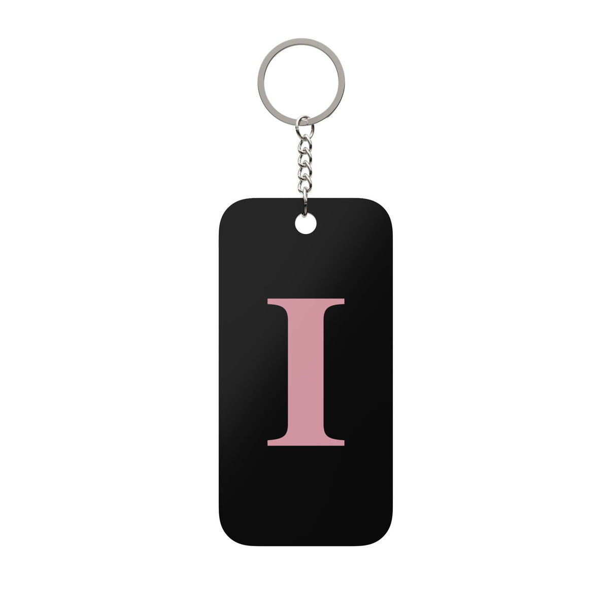 Monogram 'I' Double-Sided Keychain Charm — Black & Pink Initial Keyring