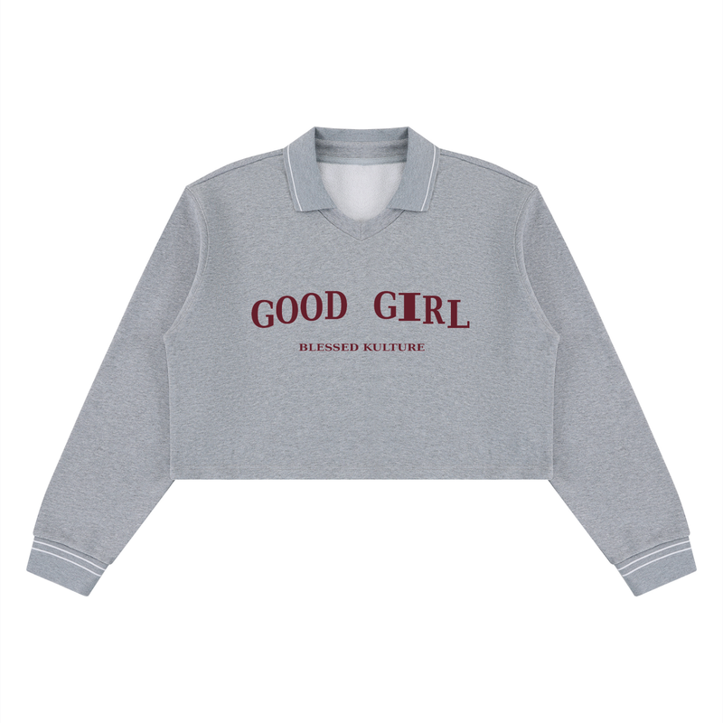 Good Girl Cropped Collared Sweatshirt