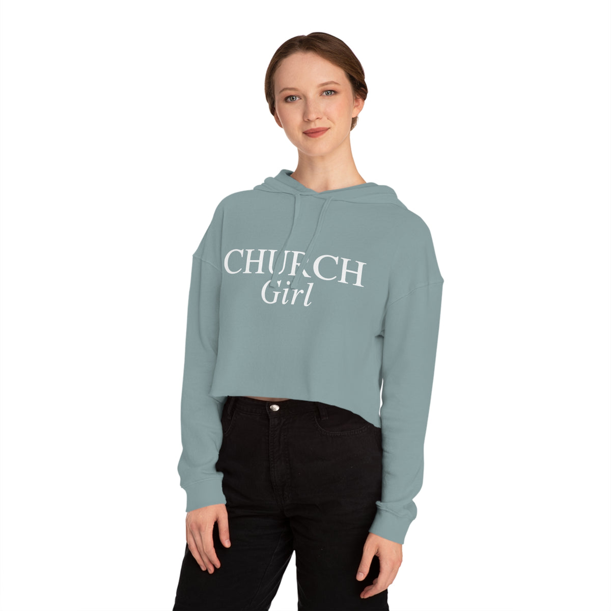 Cropped Hoodie — "Church Girl" Feminine Faith Graphic