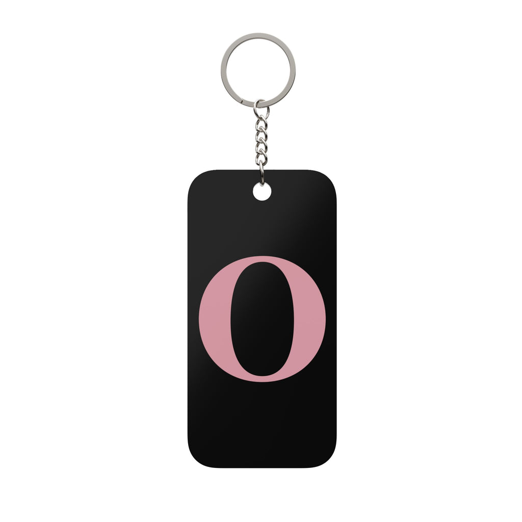 Monogram Keychain Charm – Pink ‘O’ on Black Double-Sided Rectangle