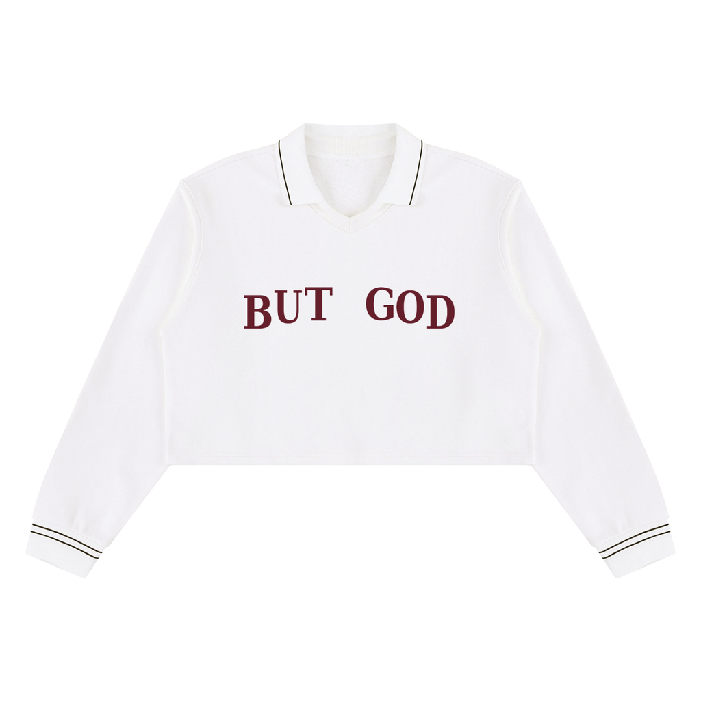 But God Cropped Collared Sweatshirt