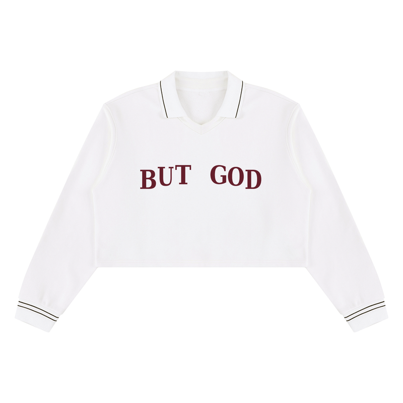 But God Cropped Collared Sweatshirt