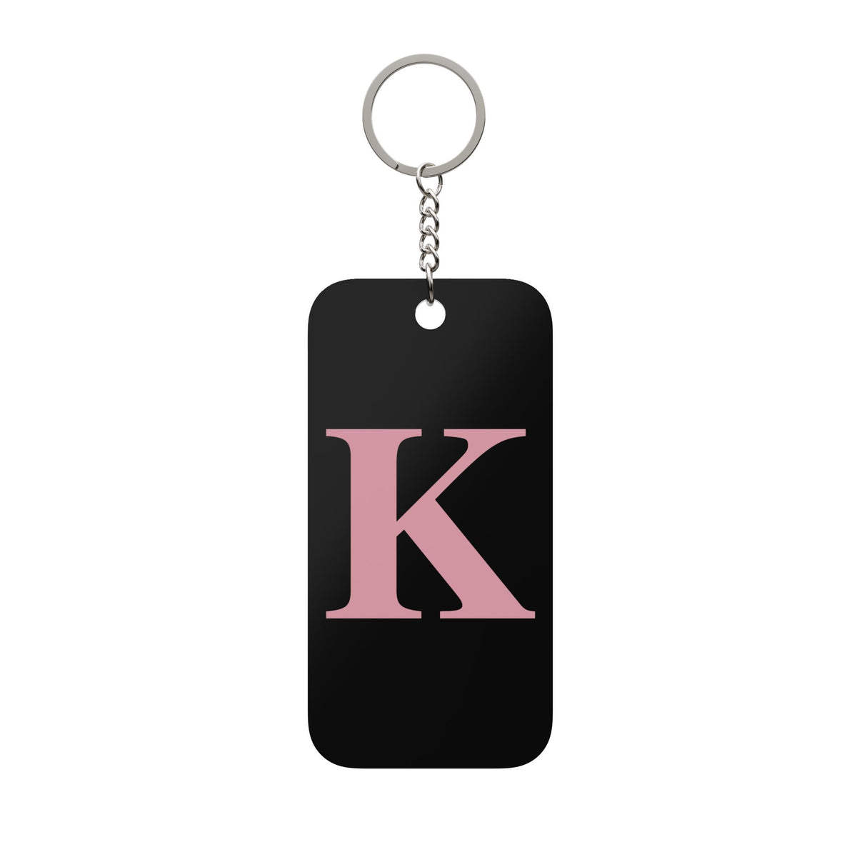 Monogram 'K' Double-Sided Keychain Charm – Pink Letter on Black