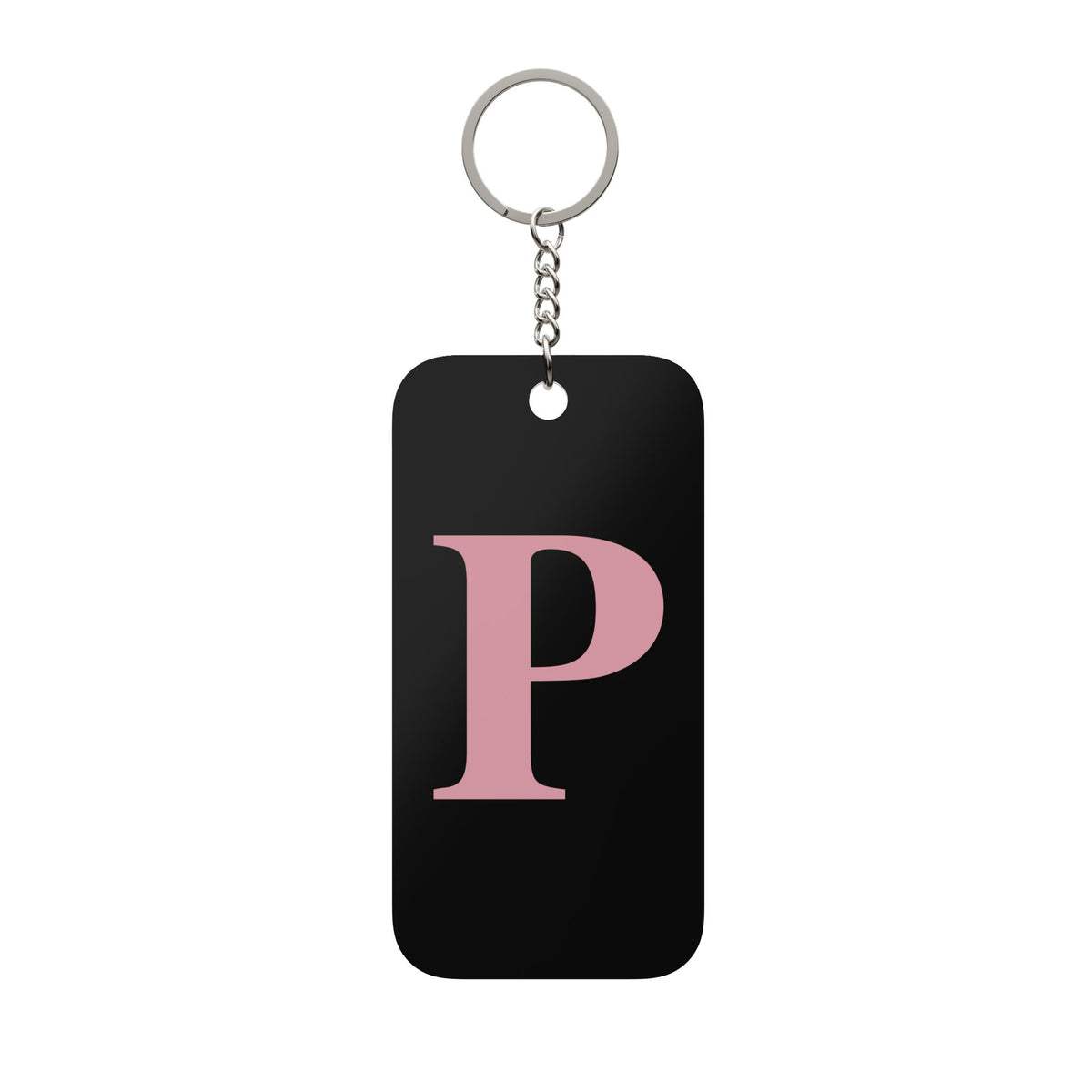 Monogram Keychain — Pink Letter P on Black Double-Sided Charm