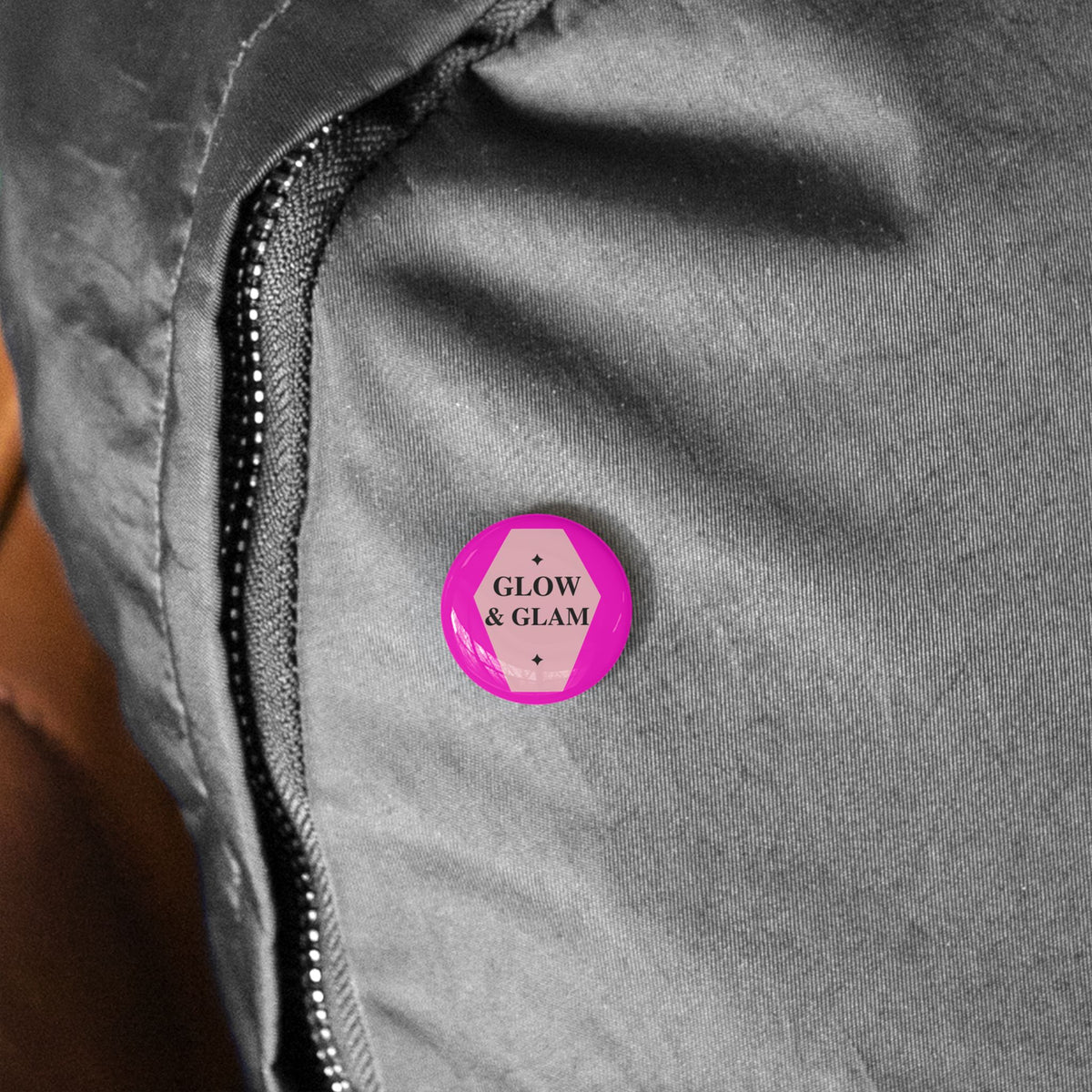 Glow & Glam Round Pin – Pink Beauty Badge