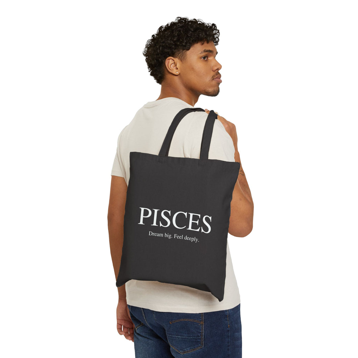 Pisces Canvas Tote Bag — "Dream Big. Feel Deeply." Zodiac Shopper