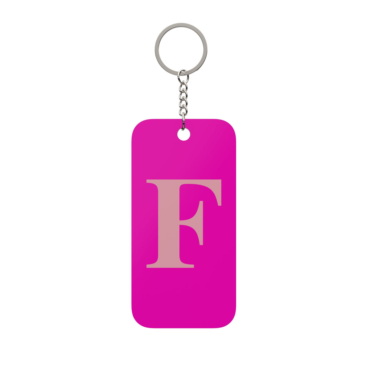 Monogram Keychain — Pink Double-Sided 'F' Acrylic Charm