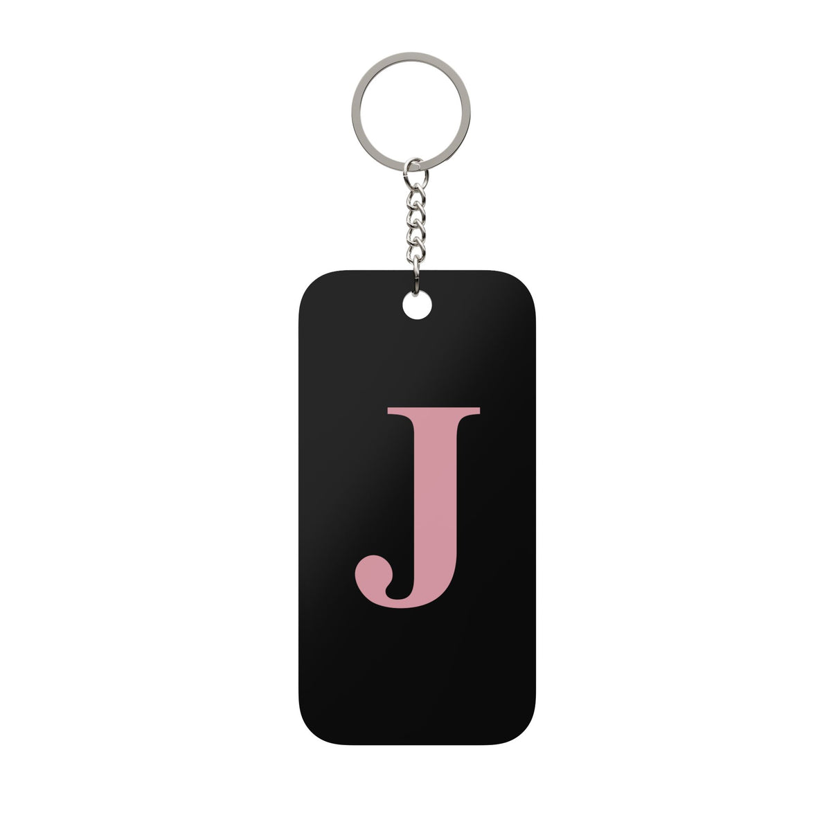 Monogram Keychain - Pink "J" Initial on Black Double-Sided Charm