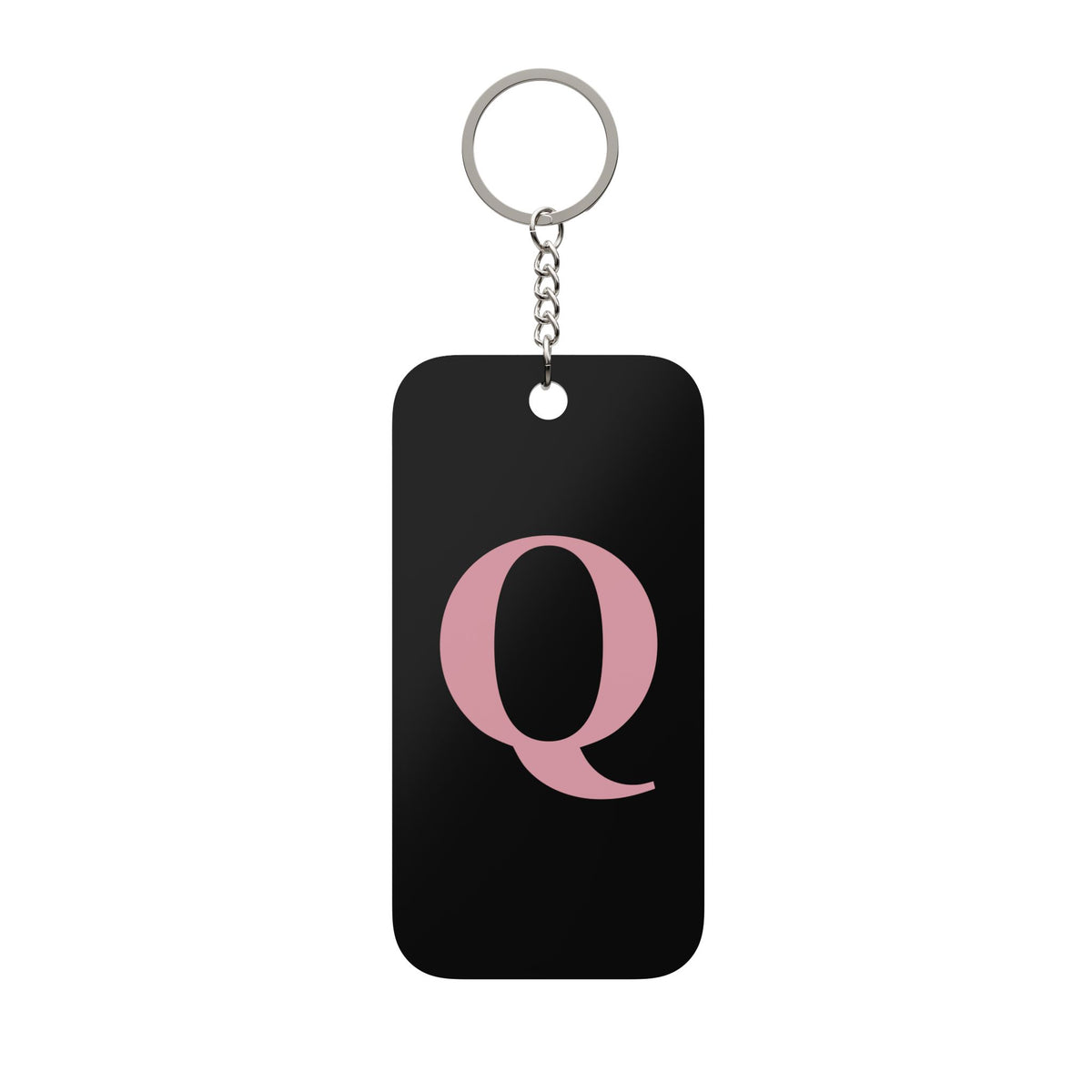 Monogram 'Q' Keychain Charm - Double-Sided Pink Letter on Black