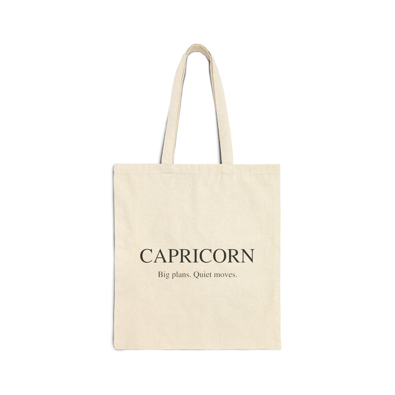 Capricorn Canvas Tote Bag — "Capricorn: Big plans. Quiet moves." Minimal Zodiac Eco Tote