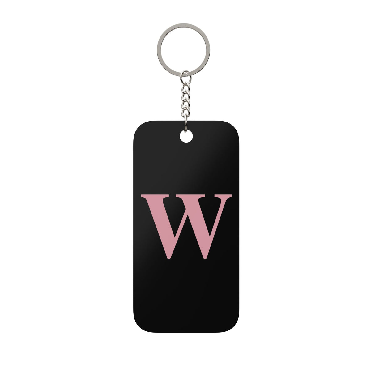 Personalized Black Keychain with Pink Initial "W" – Double-Sided Monogram Charm